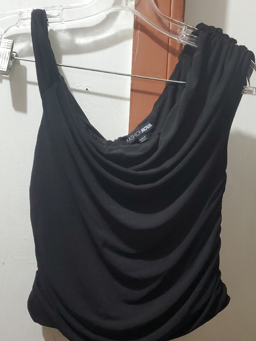 Fashion Nova Black Draped One-Shoulder Blouse Size L